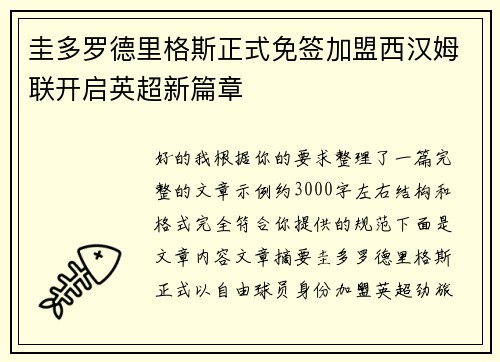 圭多罗德里格斯正式免签加盟西汉姆联开启英超新篇章